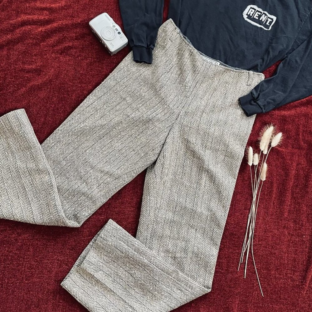vintage, tweed straight leg trouser pants